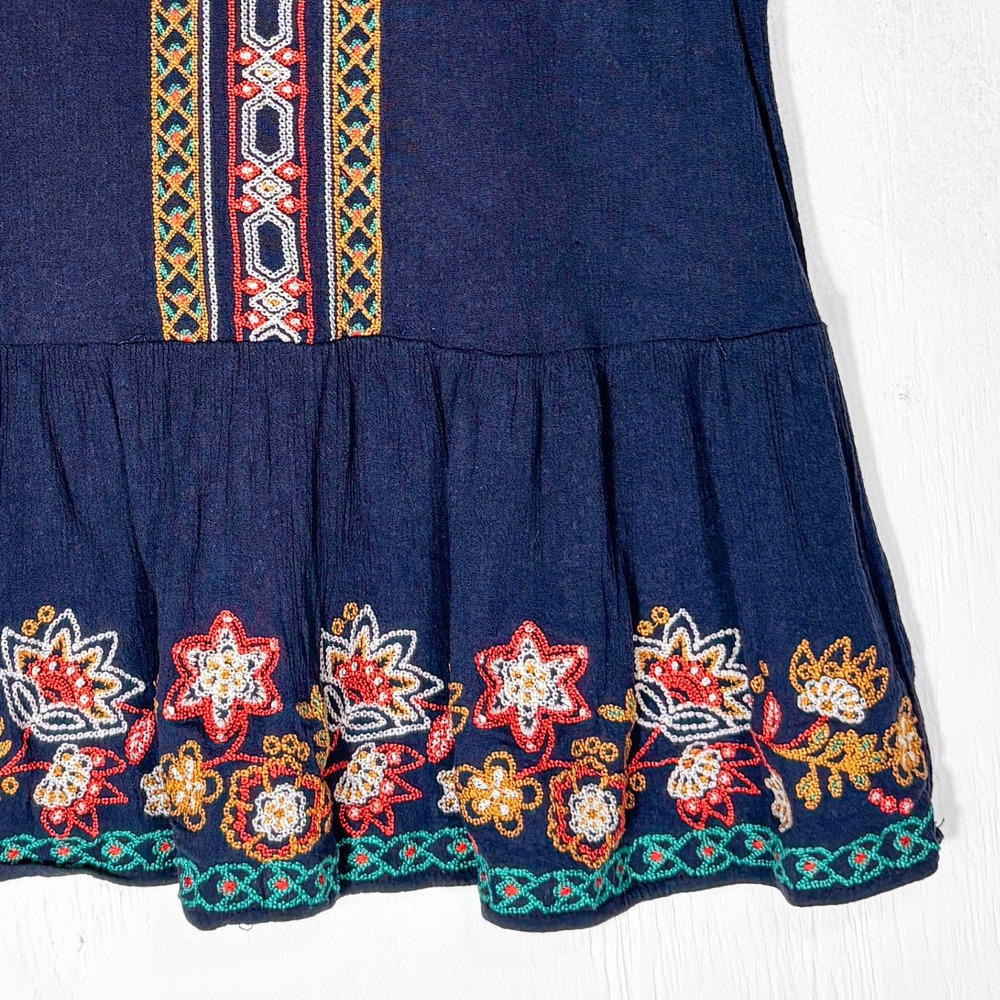 Alya Navy Blue Embroidered Sleeveless Peplum Boho Top Small - Picture 5 of 7